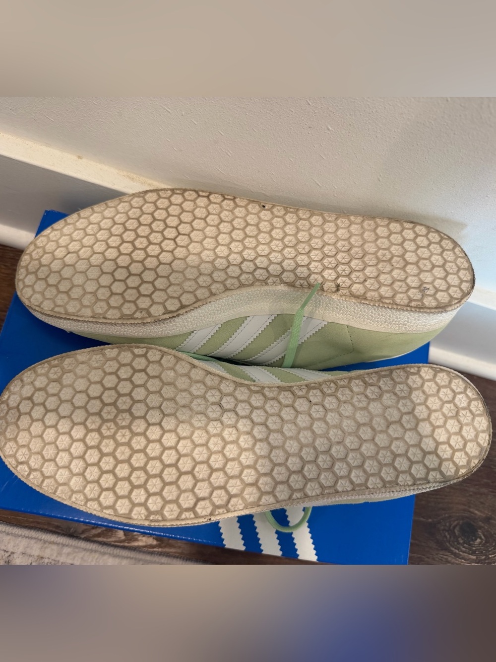 adidas Women's Mint Green Suede Sneakers with White Stripes - Picture 4 of 5